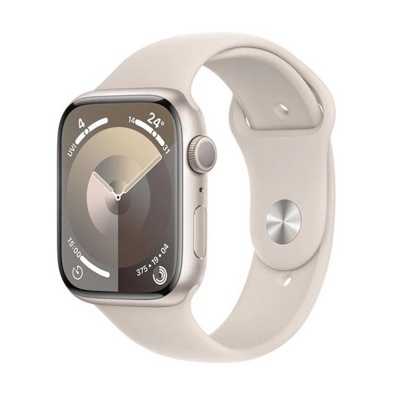 Умные часы Apple Watch Series 9 45 мм (алюминиевый корпус, звездный свет/звездный свет, спортивный силиконовый ремешок S/M) - фото