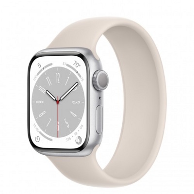 Умные часы Apple Watch Series 8 41 мм (алюминиевый корпус, звездный свет/звездный свет, спортивный силиконовый ремешок)  - фото