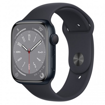 Умные часы Apple Watch Series 8 45 мм (алюминиевый корпус, полуночный/полуночный, спортивный силиконовый ремешок) 