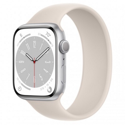 Умные часы Apple Watch Series 8 45 мм (алюминиевый корпус, звездный свет/звездный свет, спортивный силиконовый ремешок)  - фото