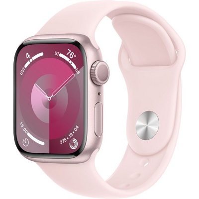 Умные часы Apple Watch Series 9 41 мм (алюминиевый корпус, розовый/розовый, спортивный силиконовый ремешок M/L) - фото
