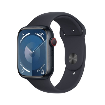 Умные часы Apple Watch Series 9 45 мм (алюминиевый корпус, полуночный/полуночный, спортивный силиконовый ремешок S/M) - фото