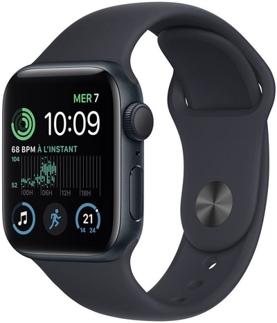 Смарт-часы Apple Watch SE 2 40 мм (алюминиевый корпус, полуночный/полуночный, спортивный силиконовый ремешок) - фото