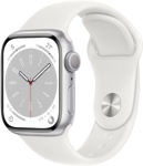 Смарт-часы Apple Watch Series 8 41 мм (алюминиевый корпус, серебристый/белый, спортивный силиконовый ремешок)