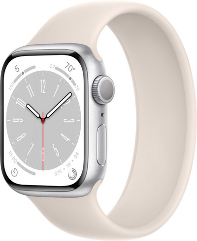 Смарт-часы Apple Watch Series 8 41 мм (алюминиевый корпус, серебристый/звездный свет, силиконовый ремешок) - фото