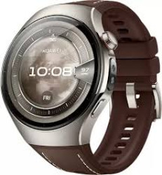 Умные часы Huawei Watch 5 46 мм (титановый, с коричневым силиконовым ремешком, международная версия)