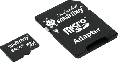 Карта памяти SmartBuy microSDXC 64Gb Class 10 + SD адаптер (SB64GBSDCL10-01)